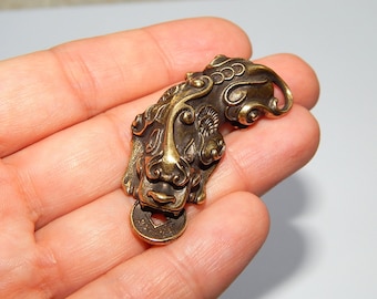 Chinese Old Collectibles pixiu small pendant necklace jewelry, Dragon PiXiu Coin, Good Luck Wealth Pixiu necklace dragon, lucky Pi Xiu