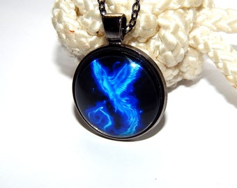 Blue bird pendant, Phoenix necklace, Phoenix pendant, Phoenix keychain, Phoenix jewelry, Phoenix totem, Fire bird pendant, Elemental jewelry