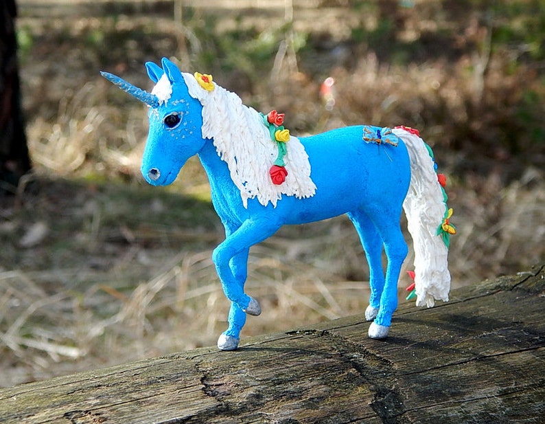 Blue unicorn sculpture handmade of air dry clay unicorn Etsy