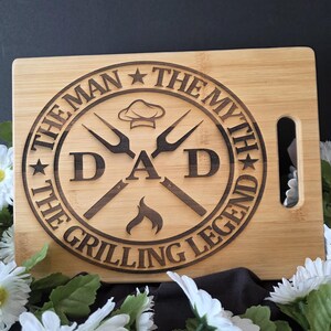 Dad Cutting Board – “The Man The Myth The Grilling Legend” Engraved Bamboo Board, BBQ Gift for Dad, Father’s Day Gift, Rustic Kitchen Decor