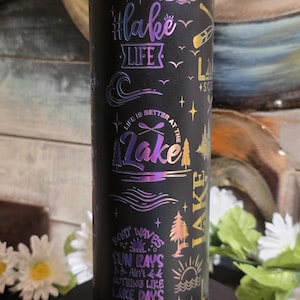 Lake Life 20 oz Tumbler | Laser Engraved Rainbow Stainless Steel | “Lake Days” Outdoor Quote Tumbler