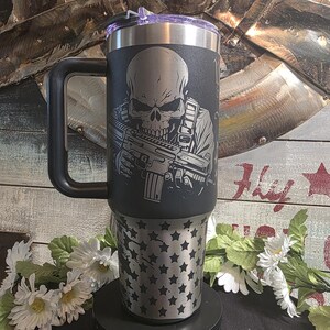 Patriotic Skull Tumbler: Laser Engraved 40 oz &quot;We The People&quot; Mug