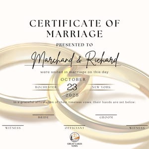 Individuelle Heiratsurkunde, die Sie herunterladen und ausdrucken können: Moderne Ringe