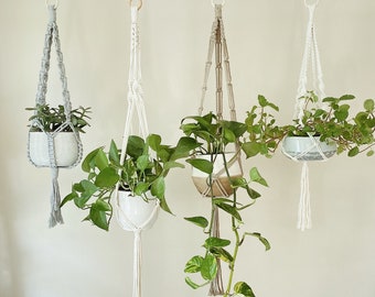 Short White + Gray Long White + Brown - Hanging Plant Holder - Air plant Hanger - Macrame Lanyard - Macrame Pant Holder - Macrame Tassels