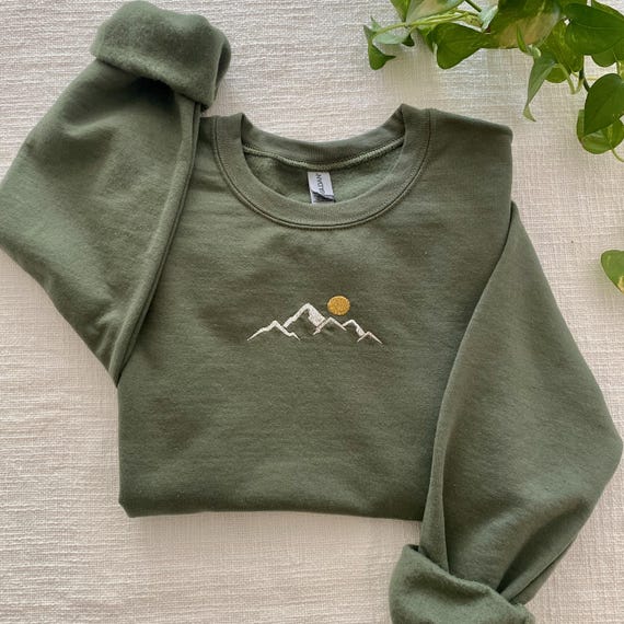 Embroidered Mountain Hoodie: Nature Adventure Sweatshirt
