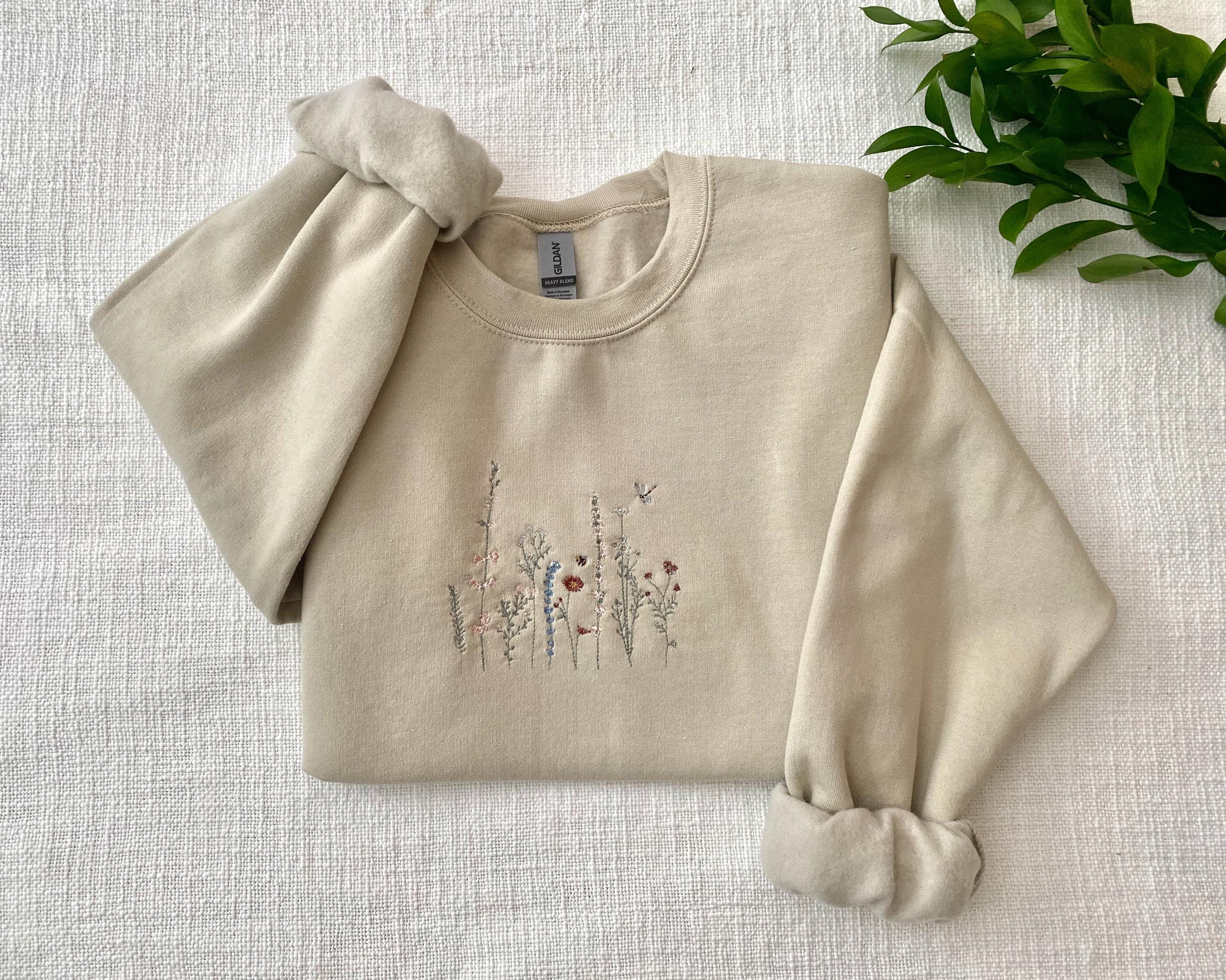 Wildflower Embroidered Hoodie Mockup - Embroidery Crewneck