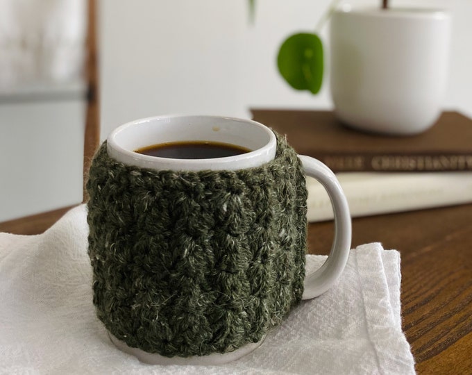 Grün Gehäkelte Tasse Gemütlich - Kaffeetasse - Tasse Wärmer - Kaffeewärmer - Teewärmer - Tassenwärmer - Wärmer - Handgemacht - Gehäkelt - Genäht