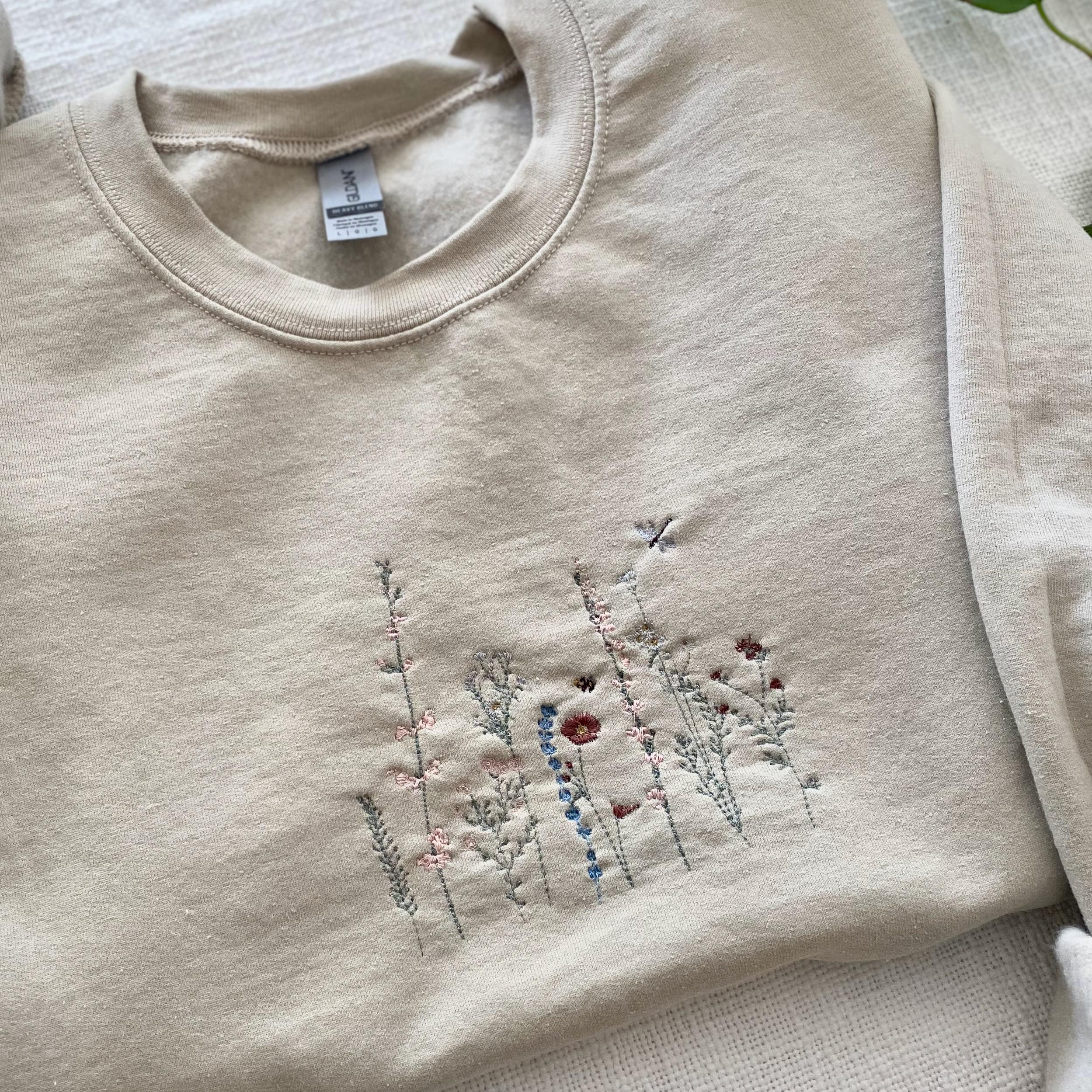 Wildflower Embroidered Hoodie Mockup - Embroidery Crewneck