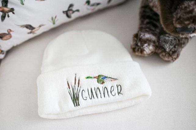 🧸Buy 2 Free Shipping🧸Custom Mallard Baby Hat - Embroidered Name Hat - Toddler Duck Hunting Hat - Duck Hunting Beanie - Baby Hunting Hat - Baby Name Hat- 1-2 yrs