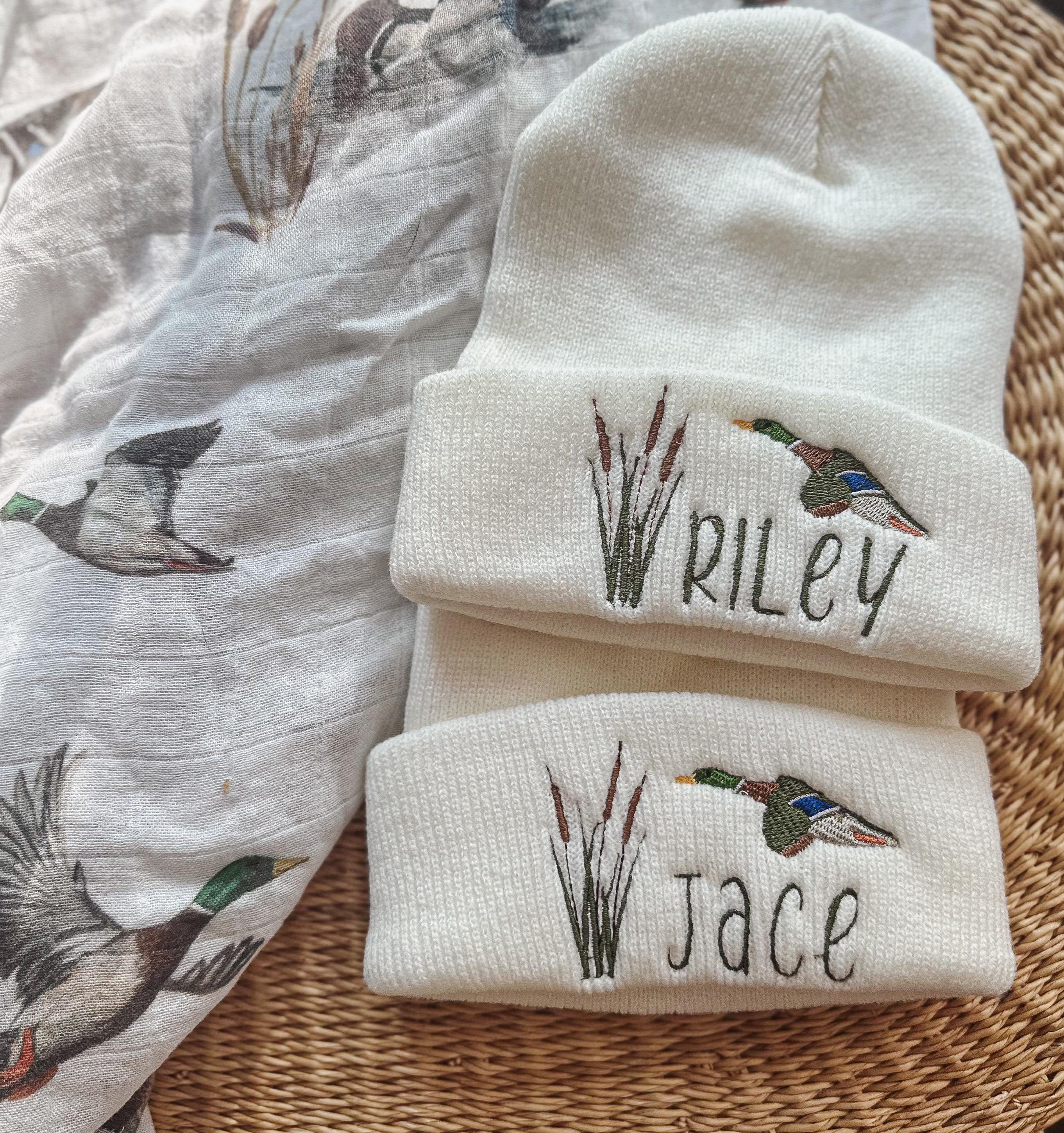 🧸Buy 2 Free Shipping🧸Custom Mallard Baby Hat - Embroidered Name Hat - Toddler Duck Hunting Hat - Duck Hunting Beanie - Baby Hunting Hat - Baby Name Hat- 1-2 yrs