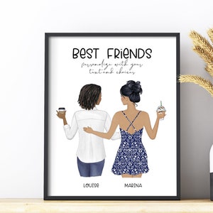 Best Friend Personalized Print, Custom Friend Illustration, Besties Personalized Gift, Summer Friends Gift, Friends Drawing, Bestie Print