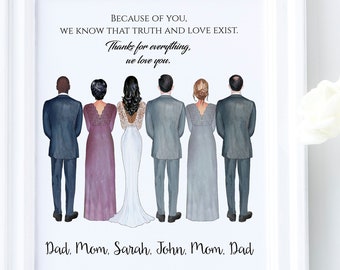 Custom Wedding Parents Print, Family Wedding Print, Personalized Bride Mum Print,  Wedding Favours, Custom Wedding illustration Gift