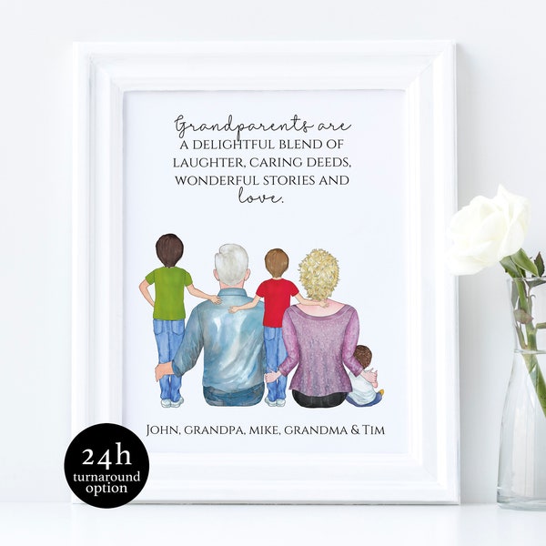 Custom Grandparents Print, Custom Grandparents Christmas Gift, Grandchildren Gift, Personalized Family Portrait, Custom Digital Illustration