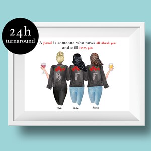 Friendship Gift, Custom Best Friends Forever Illustration, Besties Personalized Gift, BFF Gift, Friends Printable, Custom Friendship Print