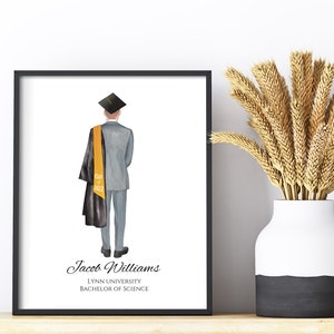 Custom Graduation Man Print, Ilustración de graduación, Regalo de graduación personalizado, Recuerdo de graduación, Bachelor Custom Graduation