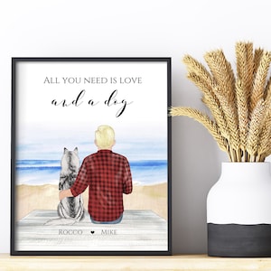Impresión personalizada de mascotas, Impresión de hombre y perro, Regalo del dueño del perro, Retrato personalizado de mascotas, Impresión de retrato de perro, Descarga digital, Impresión de hombre y perro