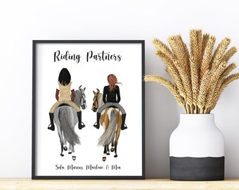 Riding Partners Custom Print, Personalized Horse Riding Gift, Custom Horse Print, Horse Riding Friend Birthday Gift, Horse Rider Besties Art
