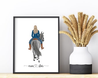 Custom Woman and Horse Print, Personalized Horse Riding Gift, Custom Horse Print, Horse and Girl, Horse Riding, Horse Owner, Pet Gift