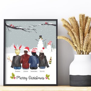 クリスマス友情ギフト、カスタム友達グループイラスト、親友パーソナライズギフト、冬の友達ギフト、友達プリント、カスタム友達