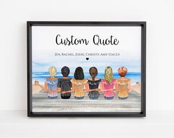 Friendship Gift, Custom Friend Illustration, Besties Personalized Gift, Summer Friends Gift, Friends Print, Personalized Friends Print