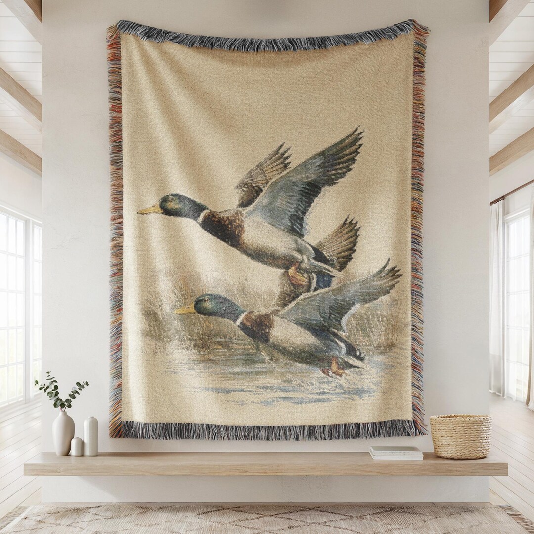 Mallard Duck Woven Blanket, Rustic Cabin Decor Throw, Duck Hunting Gift ...