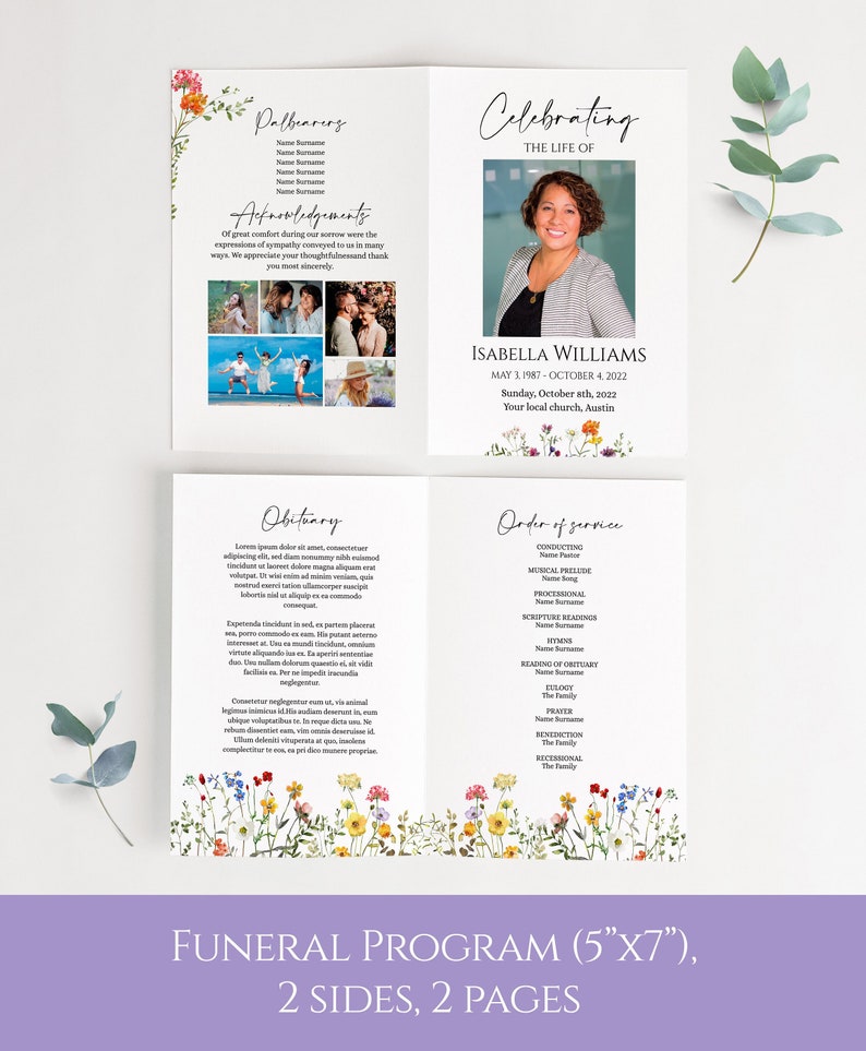 Editable Wildflowers Funeral Program. Editable Funeral Etsy