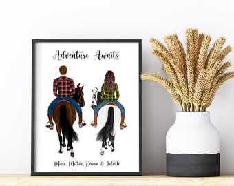 Custom Horse Riders Print, Personalized Horse Riding Gift, Custom Horse Print, Horse Riding Friend Birthday Adventure. Horse Owner Gift