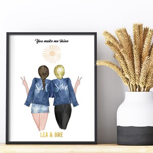 Vriendschap Print, Aangepaste Bestie Illustratie, Gepersonaliseerde Digitale Download, Beste Vriend Cadeau, Vrienden Print, Bestie Printable Card