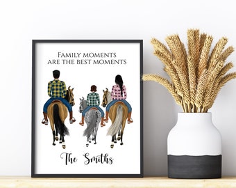 Riding Family Custom Print, Personalized Horse Riding Family Gift, Custom Horse Print, Horse Riding Birthday Gift, Horse Rider Family Print