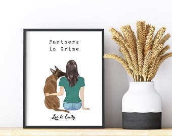 Personalized Dog Print, Woman and Dog Gift, Custom Dog Owner Gift, Custom Pet Portrait, Partners in Crime, Personalised Digital Download