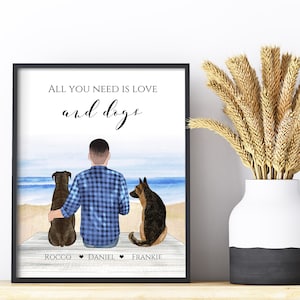Impression personnalisée pour animal de compagnie, cadeau homme et chien, cadeau personnalisé de propriétaire de chien, portrait d’animal de compagnie personnalisé, cadeau de maman de chien, téléchargement numérique, homme et chiens imprimables