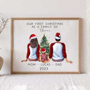 Christmas Family Print,First Time As A Family Gift, New Family Print, Portrait Illustration, Custom Digital Illustration, Digital Download