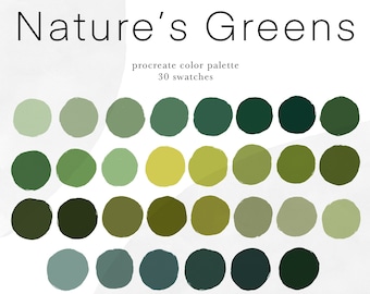 Nature’s Greens color palette, 30 handpicked swatches for Procreate, green palette, natural colors for digital art and graphic design