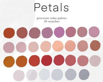 Petals, digital color palette for Procreate, 30 handpicked color swatches for digital art and graphic design, inspired by florals and nature