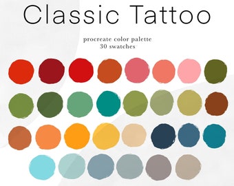 Classic Tattoo palette, 30 handpicked colors for tattoo art, traditional tattoo colors, old school tattoo inspired palette