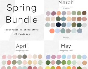 Spring Bundle, 3 digital color palettes, 90 spring color swatches, nature inspired, pastel colors, Ukrainian shop