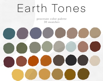 Earth Tones color palette, 30 handpicked swatches for procreate, colors for graphic design and digital art, nature inspired color palette