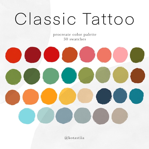 Classic Tattoo palette, 30 handpicked colors for tattoo art, traditional tattoo colors, old school tattoo inspired palette