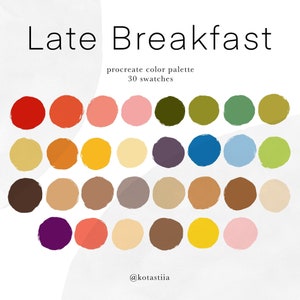 Late Breakfast, 30 handpicked color swatches for procreate,digital color palette, bright and colorful palette for procreate
