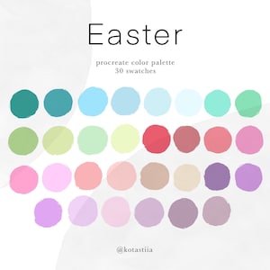 Palette de couleurs de Pâques, 30 échantillons de procréation, couleurs pastel, palette de couleurs rose et bleu, palette de couleurs de vacances