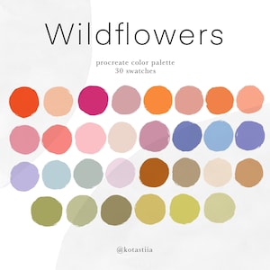 Wildflowers procreate color palette, 30 handpicked beautiful colors for your digital art and design, nature inspired color palette