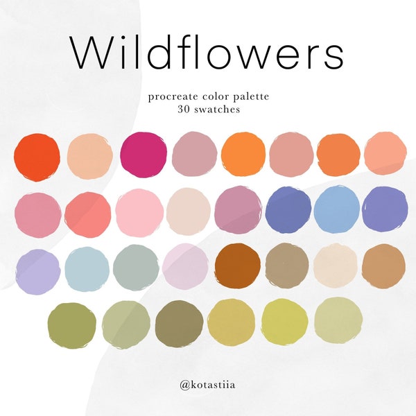 Wildflowers procreate color palette, 30 handpicked beautiful colors for your digital art and design, nature inspired color palette