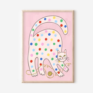 Festive Cat A3 digital print, A4 instant download colorful illustration, 8"x10" cute art gift, 12x"15" cat art print, cat illustration