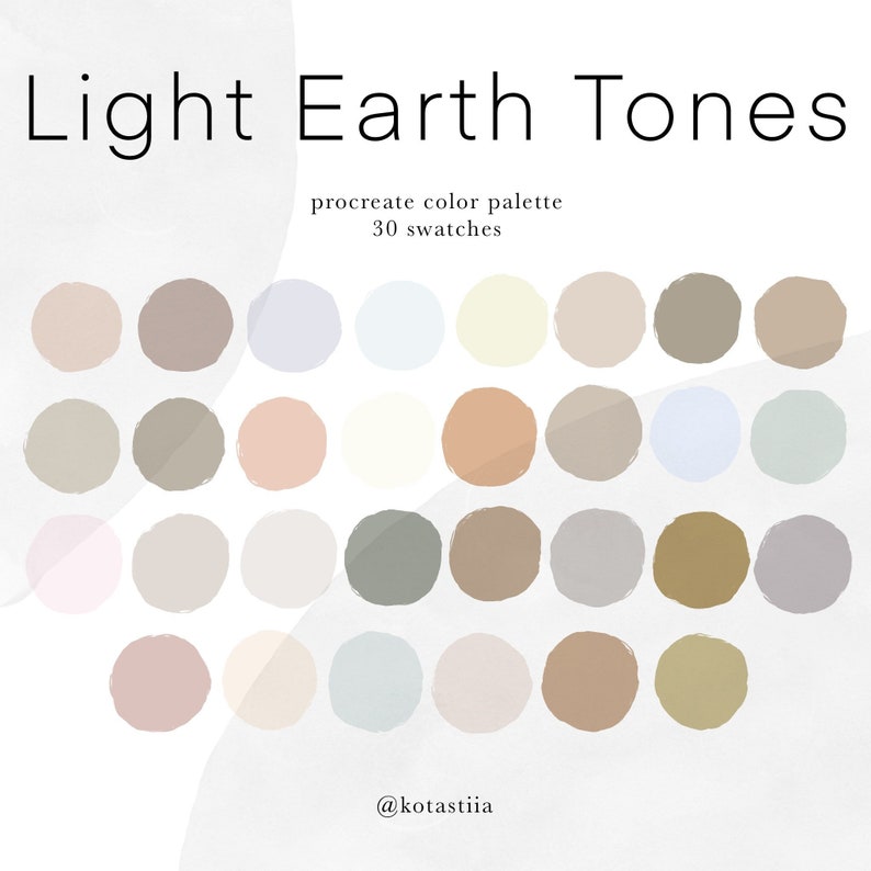 Light Earth Tones color palette, 30 handpicked swatches for Procreate, soft nature inspired colors, natural hues for design and digital art image 1