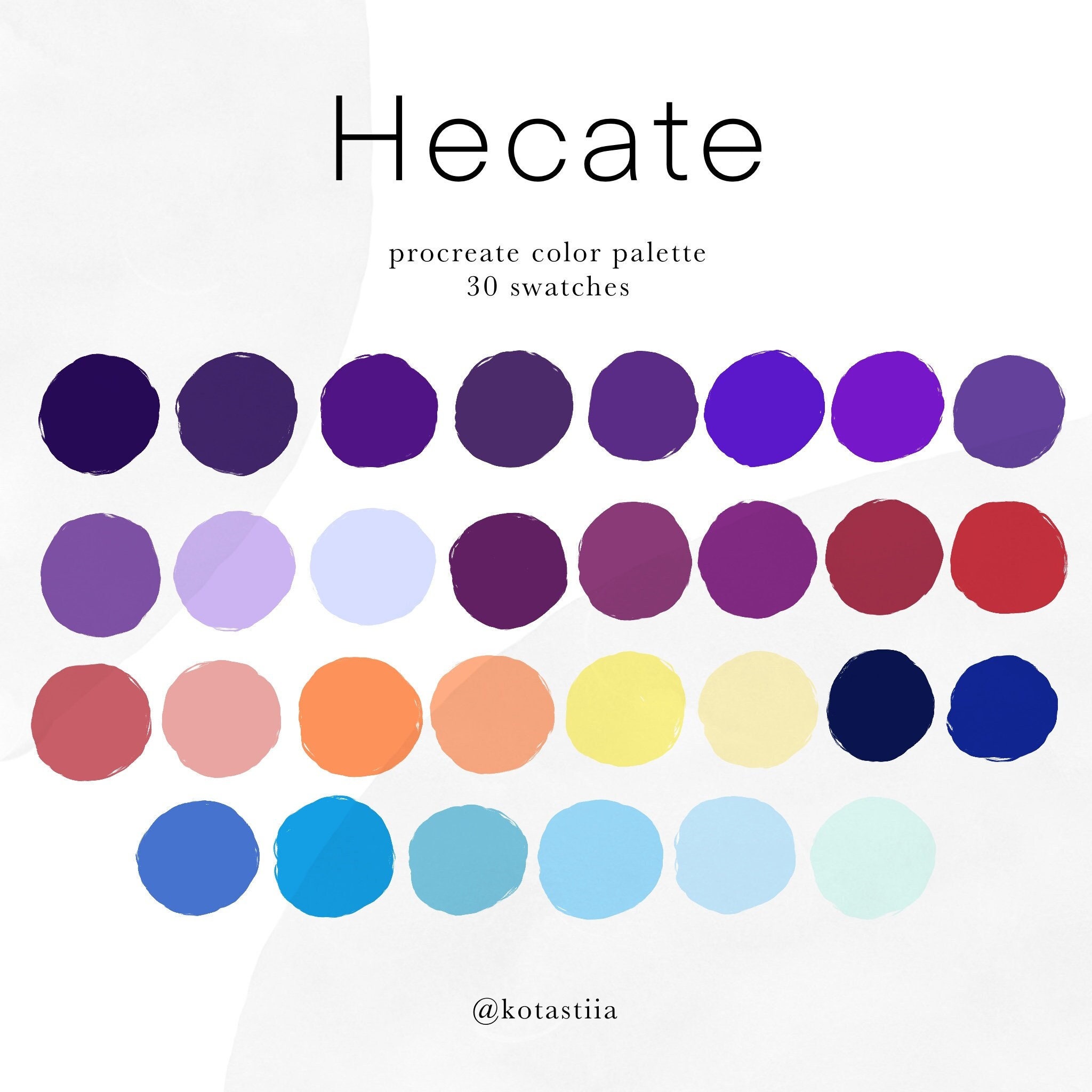 Hecate, Color Palette for Procreate, 30 Handpicked Color Swatches, Dark Color Palette, Violet