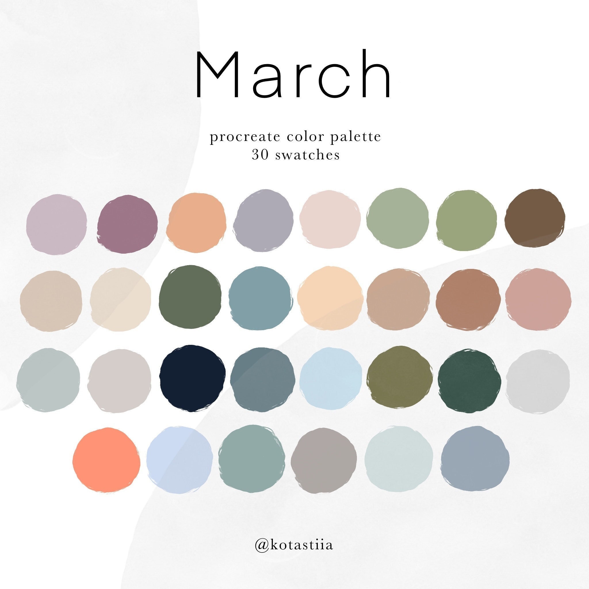 March, Procreate Color Palette, 30 Handpicked Swatches, Spring Color