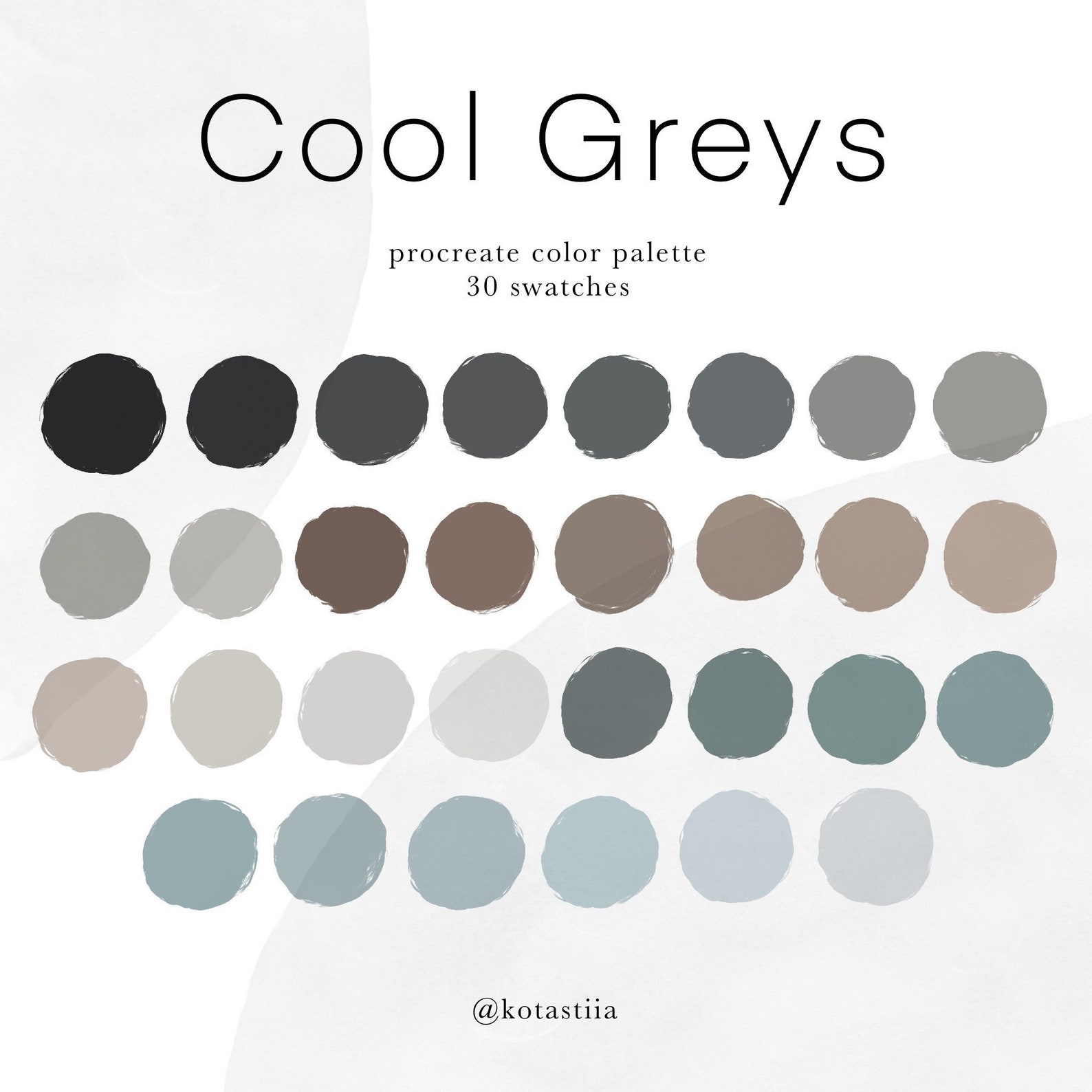 Cool Greys Color Palette, 30 Handpicked Swatches for Procreate, Not ...