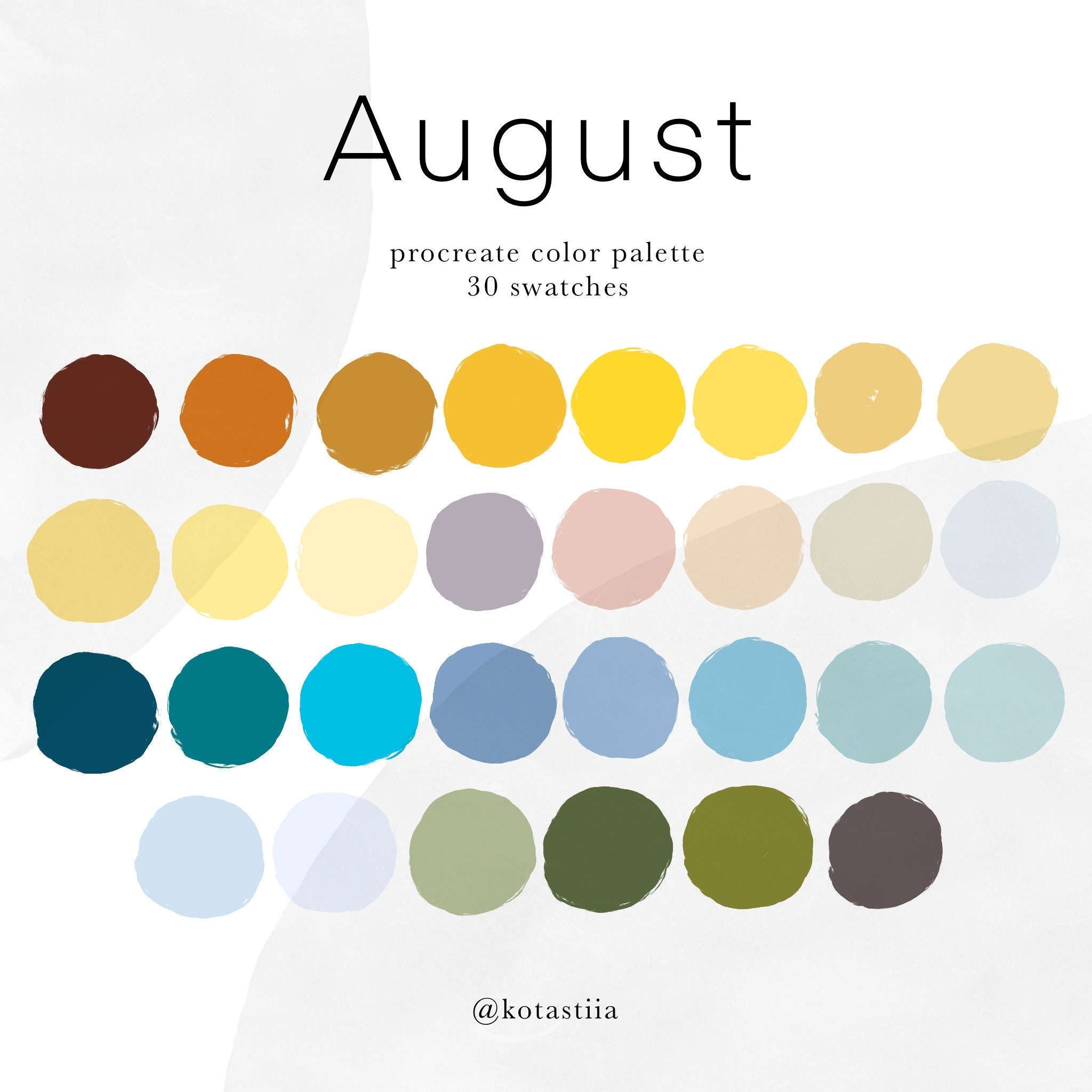 August, Digital Color Palette for Procreate, Bright Fresh Summer Colors
