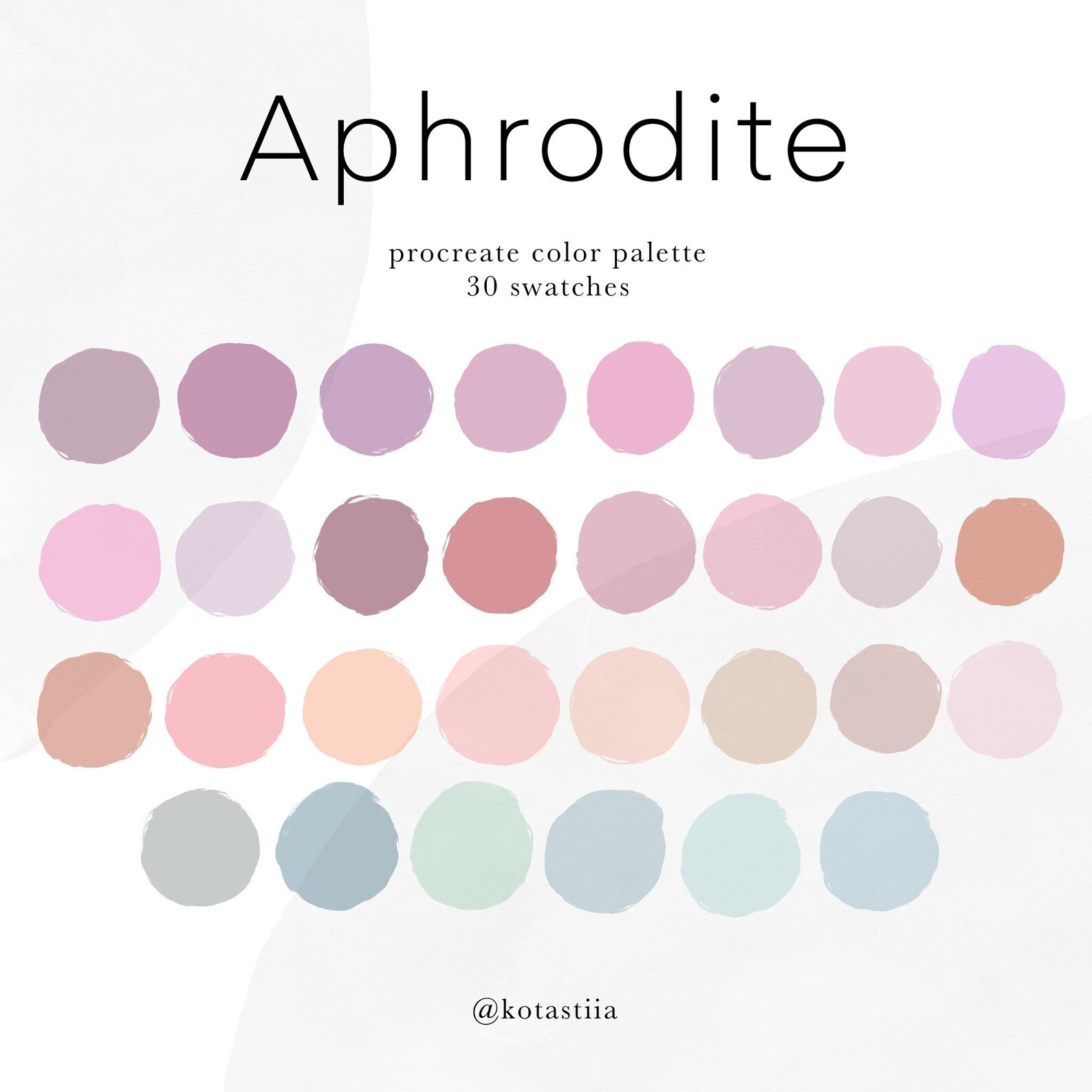 Aphrodite Color Palette, 30 Handpicked Swatches for Procreate