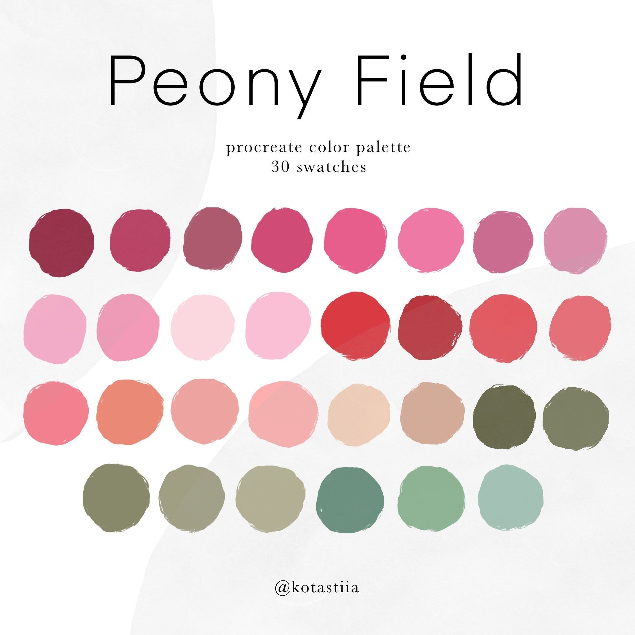 Peony Field, 30 Handpicked Colors for Procreate, Flower Themed Color